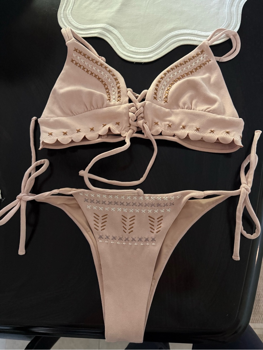 Agua Bendita Blush Lace-Up Embroidered Bikini